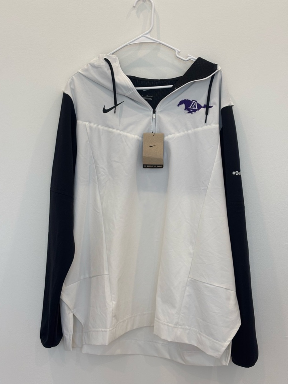 NWT Nike White and Black Hoodie with Purple LA Mustang Logo XL